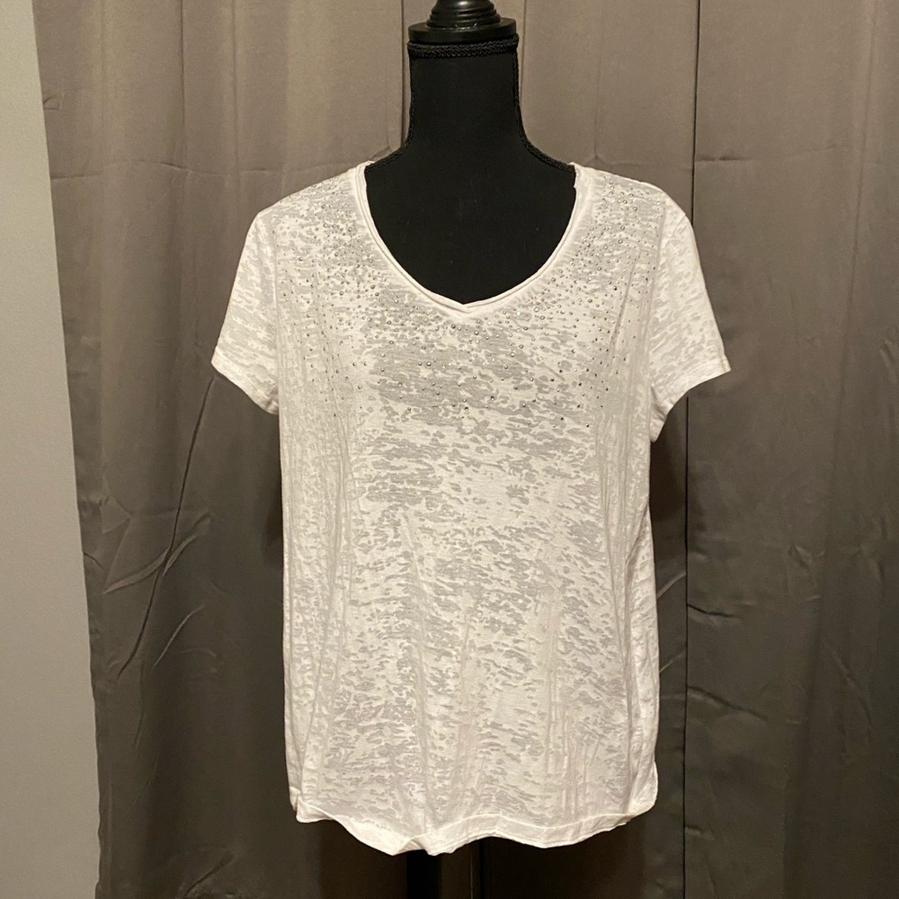 Cato sheer T shirt with jeweled neckline & chest